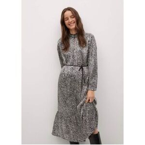 MANGO Elegant Animal Print Long Sleeved Maxi Dress Size 4